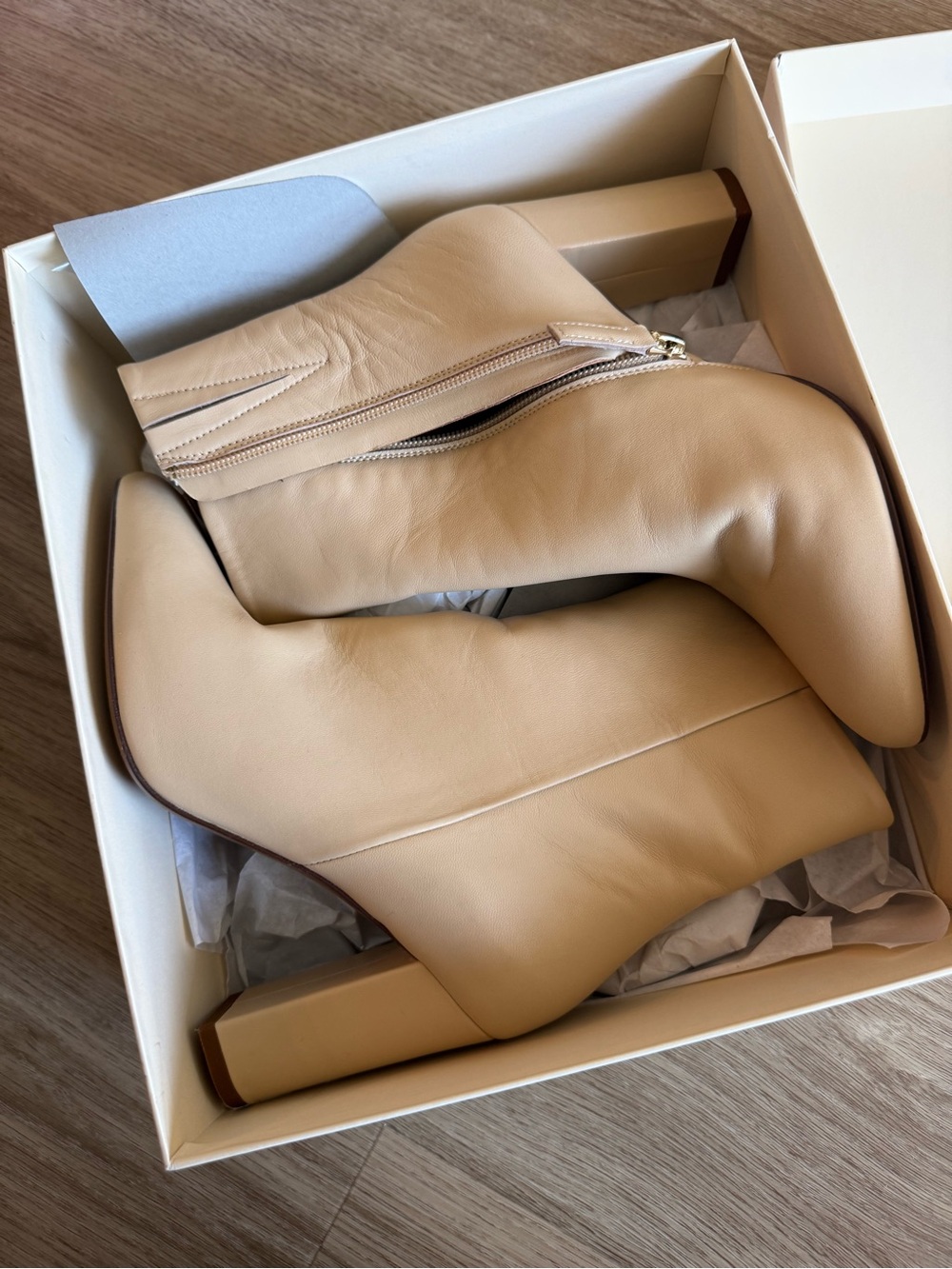 Sezane Beige Leather Ankle Booties